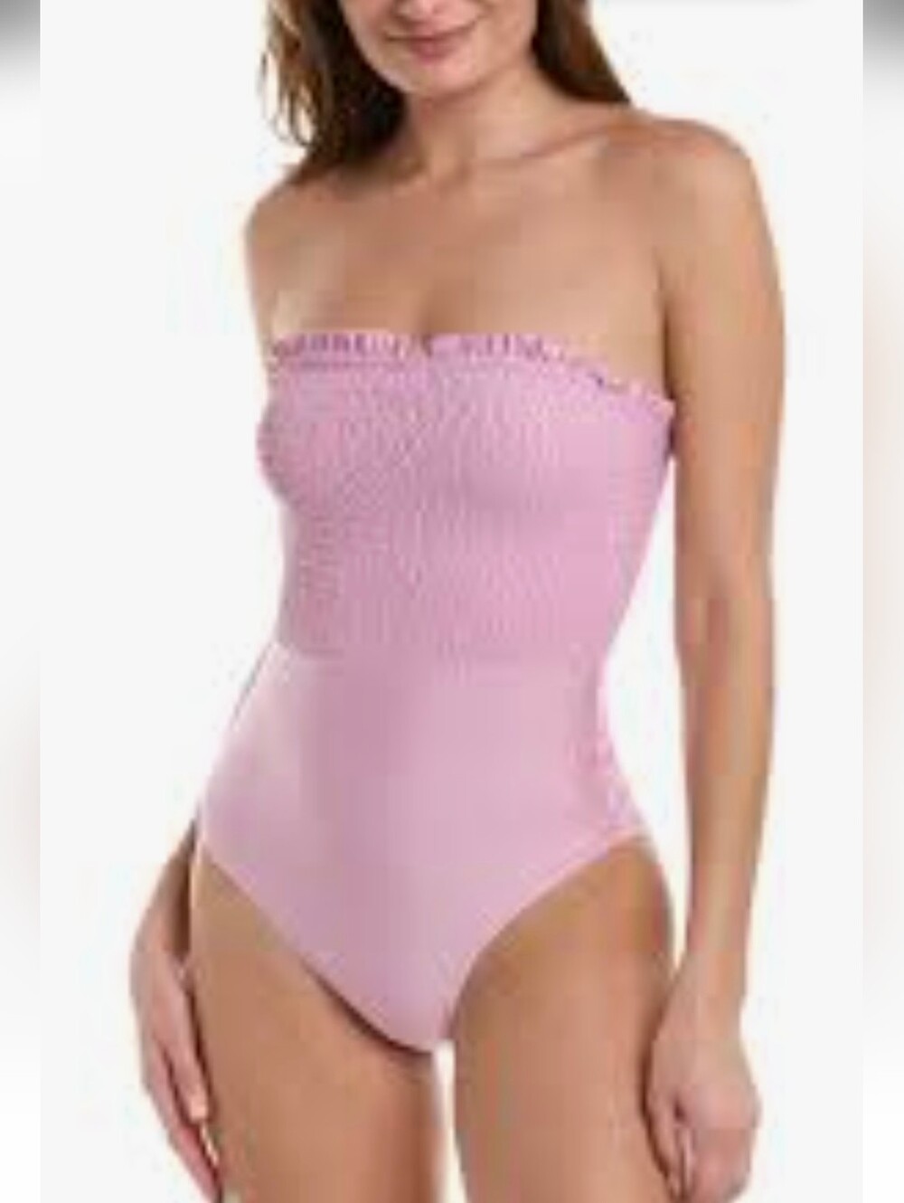 NWT Hermoza Carrie Smocked Bandeau One-Piece Swimsuit Straps Mauve Size 2